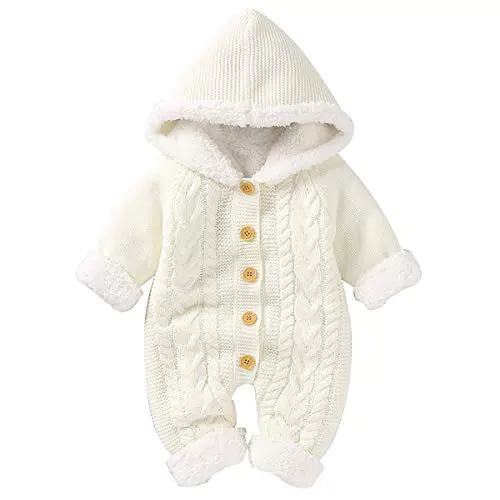 Hinzonek Baby Gestrickt Fleece Gefüttert Schneeanzug Baby Jungen Mädchen Winter Warme Strampler Overall Weihnachtskleidung