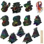 HJIAMA Weihnachten Kratzbilder Bastelset für Kinder – Scratch Art Set mit Holzstift