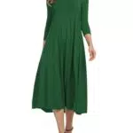 Hotouch Damen Kleid Elegant Tunika mit 3/4 Ärmeln und Taschen A-Linie Midikleid