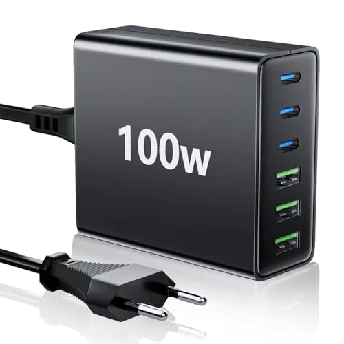 HSSNS USB C Ladegerät 100W 6-Port Schnellladegerät für iPad und Smartphones