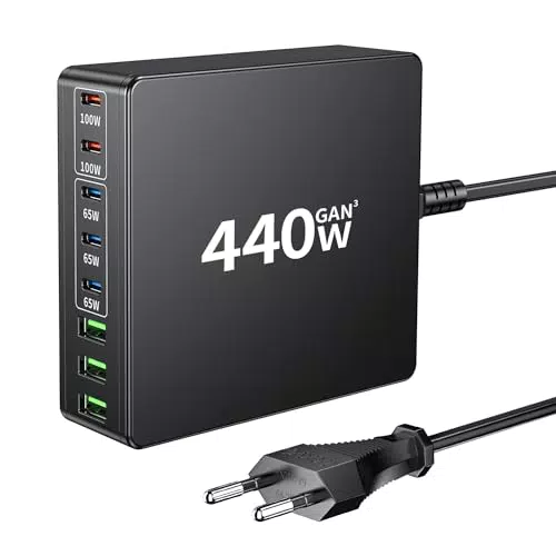 HSSNS USB C Ladegerät 440W 8 Ports Schnellladegerät für Laptop und iPhone
