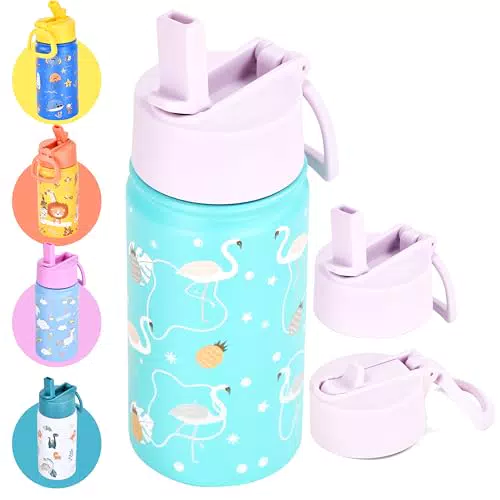 HYDRATE Trinkflasche Edelstahl für Kinder - Einhandbedienung, Flamingo-Aufdruck
