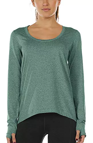 icyzone Damen Langarm Laufshirt Atmungsaktives Fitness Top mit Daumenloch