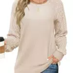 IECCP Damen Pullover Casual Langarmshirt Rundhals mit Zopfmuster Herbst