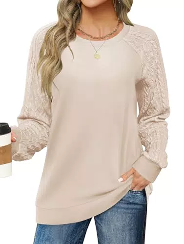 IECCP Damen Pullover Casual Langarmshirt Rundhals mit Zopfmuster Herbst