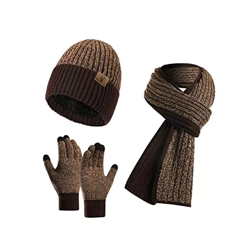 INSISMY Wintermütze mit Schal und Touchscreen Handschuhen für Herren und Damen