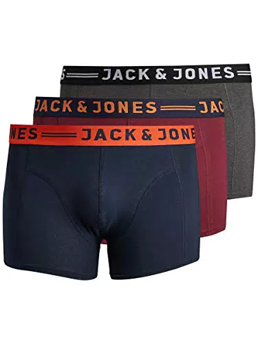 JACK & JONES Herren Sinn 3 Pack Boxer Slips - Lt Grau Melange/Schwarz -