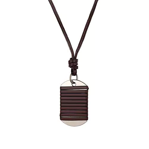 JewelryWe Herren Halskette mit Militär-Plättchen und Lederanhänger