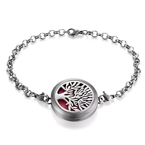 JewelryWe Aromatherapie Armband Baum des Lebens Edelstahl Diffusor Medaillon