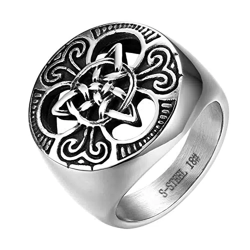 JewelryWe Herrenring mit keltischem Knoten Triquetra – Gothic Siegelring