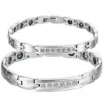 JewelryWe Schmuck Edelstahl Paare Armbänder mit Zirkonia Schwarz Magnet Armband Magnetarmband Partnerarmband Armreif für Damen