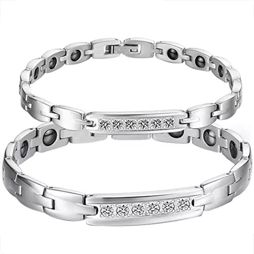 JewelryWe Schmuck Edelstahl Paare Armbänder mit Zirkonia Schwarz Magnet Armband Magnetarmband Partnerarmband Armreif für Damen