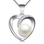 Jewlldeen 925 Silber Perlenkette mit Zirkonia Anhänger für Damen
