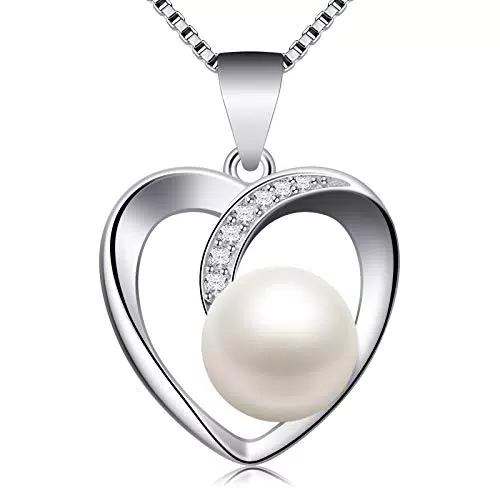 Jewlldeen 925 Silber Perlenkette mit Zirkonia Anhänger für Damen
