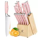 Justup Profi Messerset mit Holzblock, Edelstahl Küchenmesser und Schärfer