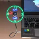 Justup USB Ventilator mit LED-Anzeige für Uhrzeit und Temperatur, flexibler Schwanenhals