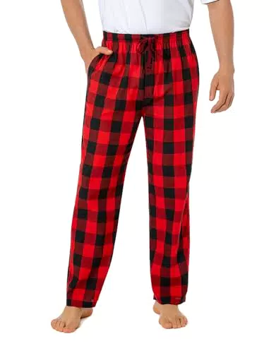 Jveyvth Herren Pyjamahose aus 100% Baumwolle mit Taschen – Gewebte Schlafhose