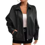 Kate Kasin Damen PU Lederjacke Übergangsjacke mit Reißverschluss