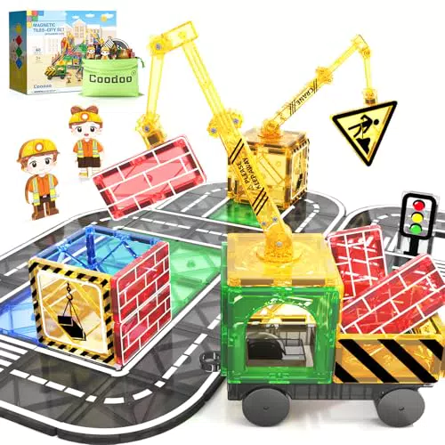 Magnetische Bausteine von [Brandname] – Straßenset mit Magnetkran für Kleinkinder