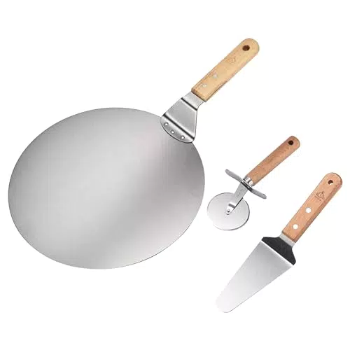 Kitchtic Pizzaset – Pizzaroller, Pizzaschieber und Pizzaschaufel aus Edelstahl