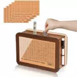 KJSXUUE 5-in-1 Spardose aus Holz – Wiederverwendbare Sparbüchse mit Sparzielen