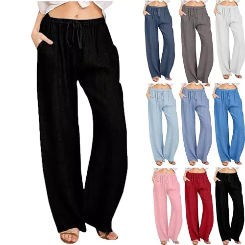 KOG Outlet Damen Leinenhose Sommer Cargohose Jogginghose Basic Yoga Hose