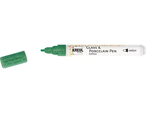KREUL Glass & Porcelain Pen Glitter - Grün - Wasserbasierte Farbe mit Glitzereffekt - Für Glas, Keramik, Metall & Porzellan