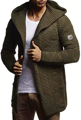 Leif Nelson Herren Strickjacke mit Kapuze und Reißverschluss für den Winter