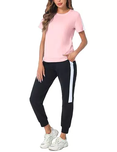 Litherday Damen Jogginganzug Baumwolle Sportanzug Kurzarm Freizeitoutfit