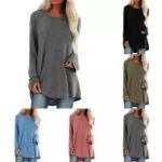 Damen Longshirt Oversize Langarm Pullover Basic Vintage Bluse Tops