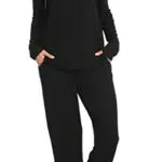 Lovasy Schlafanzug Damen Langarm V-Ausschnitt Spitzen Pyjama Set für Winter