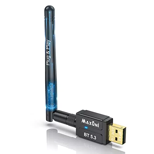Maxuni Bluetooth Adapter Dongle 5.3 für PC, Laptop und Headsets – Plug and Play
