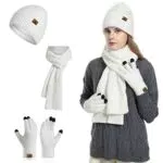 Meajore Damen Set: Winter Mütze, Schal und Touchscreen Handschuhe