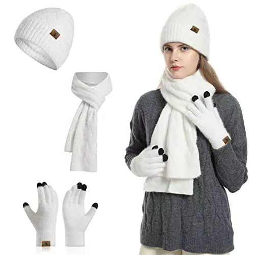 Meajore Damen Set: Winter Mütze, Schal und Touchscreen Handschuhe