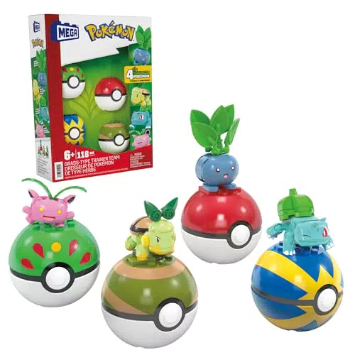 Pokémon Actionfigur Bauspielzeug Trainerteam mit Bisasam, Chelast, Hoppspross und Myrapla HWR77