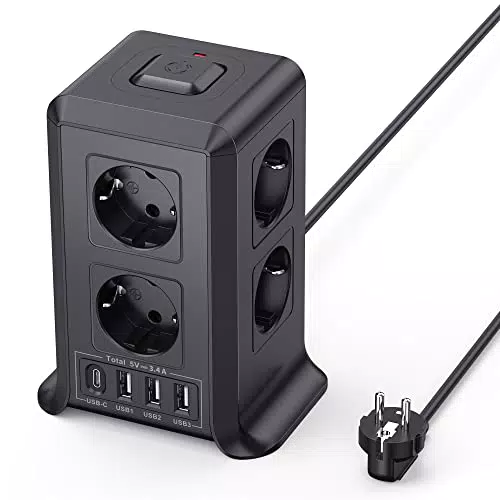 Mehrfachsteckdose mit Schalter, Sameriver 8 Fach Steckdosenleiste Steckerleiste mit 4 USB