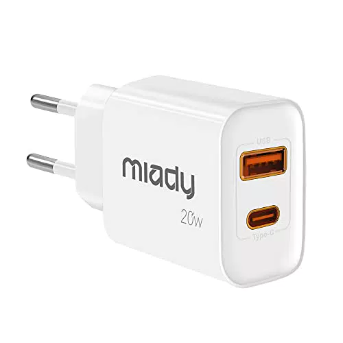 Miady 20W USB C Ladegerät, 2-Port PD Netzteil kompatibel mit iPhone und Galaxy