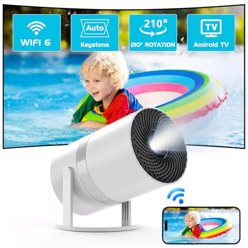 Mini Beamer mit Android OS, WiFi 6, Bluetooth und Full HD 1080P für Heimkino