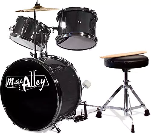 Music Alley Junior Schlagzeug-Set für Kinder mit Kickdrum-Pedal und Trommelstuhl