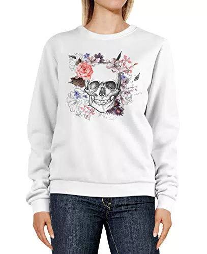 Neverless® Damen Sweatshirt Totenkopf Blumen Boho Design Rundhals-Pullover