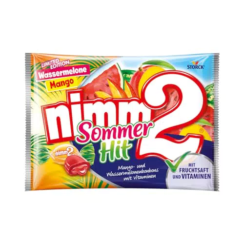 nimm2 Bonbons Mango und Wassermelone – Fruchtige gefüllte Bonbons mit Vitaminen