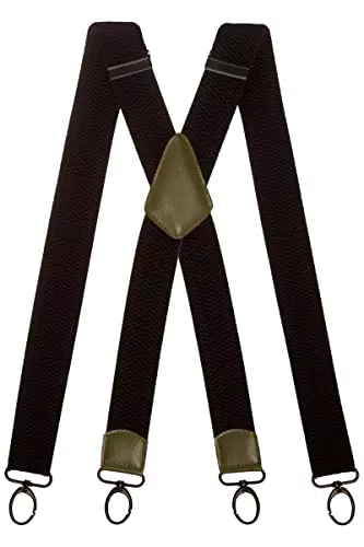 Olata Extra Breite Herren Hosenträger X-Form in Schwarz mit Farbigem Leder und Karabinerhaken 4 cm. Schwarz