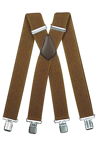 Olata extra breite Herren Hosenträger X Form mit dickem Stoff 5 cm. Hellcreme
