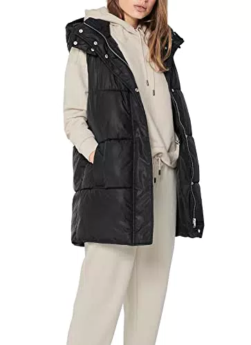 ONLY Damen Lange Puffer Weste, Wattierte Stepp Übergangsjacke ohne Ärmel