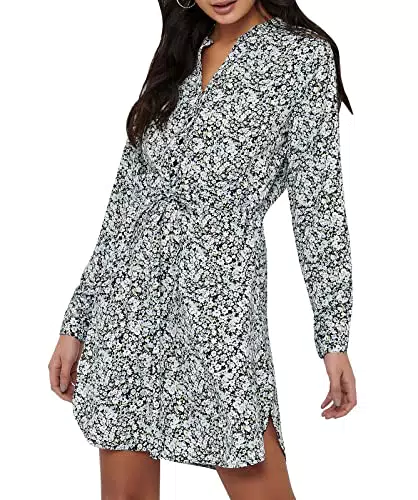 ONLY Mini Blusen Kleid Langarm Tunika mit Knöpfen ONLCORY