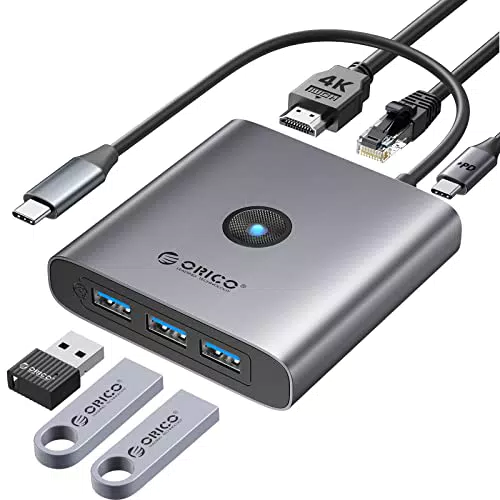 ORICO USB-C Hub Dockingstation mit 3 USB-A, 4K HDMI und Gigabit Ethernet