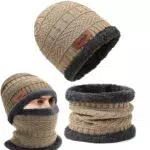 OUOQI Winter Beanie Mütze mit Loop Schal und Fleecefutter für Damen und Herren