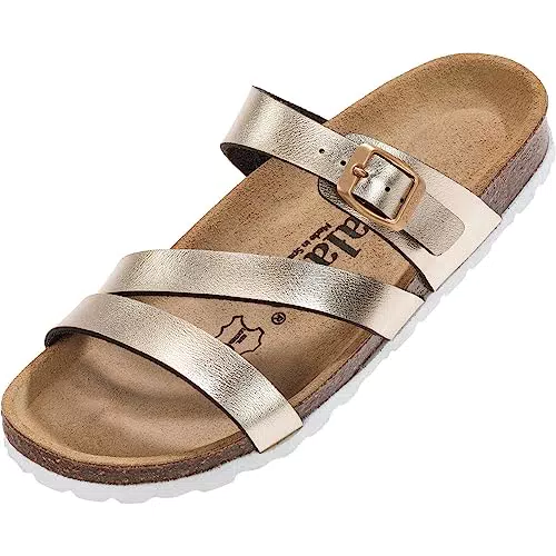 Palado Damen Pantoletten Ikaria - Bequeme Sandalen aus Natur Kork - Made in EU