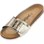 Palado Damen Pantoletten Malta EGS Metallic Sandalen mit verstellbaren Riemen - Hausschuhe - Kork-Fußbett - extra bequem - Schwarz
