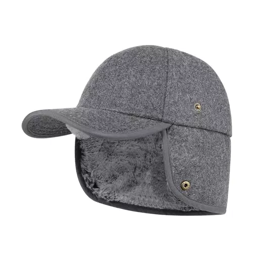 Wintermütze mit Ohrenklappen für Herren und Damen - Basecap mit Ohrenschutz in Dunkelgrau